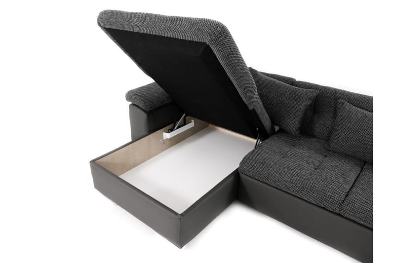 Dynir Stor Hörnbäddsoffa Divan med Förvaring Höger 350 cm - Svart / Grå - Products - Möbler - Soffa - Bäddsoffa - Bäddsoffa längsbäddad