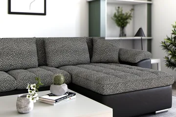 Dynir Stor Hörnbäddsoffa Divan med Förvaring Höger 350 cm - Svart / Grå - Products - Möbler - Soffa - Bäddsoffa - Bäddsoffa längsbäddad