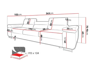Gabina Bäddsoffa 3-sits i Konstläder - Svart/Mörkgrå - Products - Möbler - Soffa - Bäddsoffa - 3 sits bäddsoffa