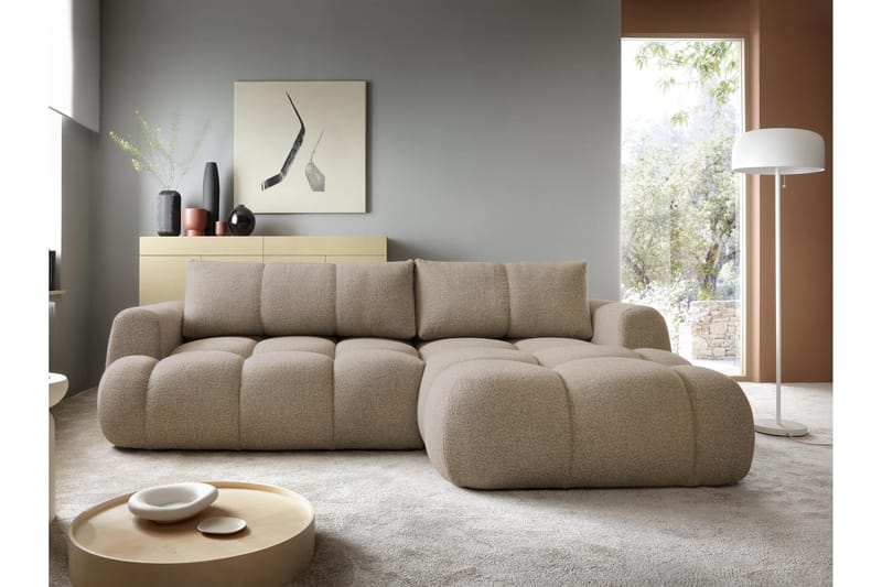 Handu Bäddsoffa med Divan 3-sits i Bouclé - Brun - Products - Möbler - Soffa - Bäddsoffa - Bäddsoffa divan