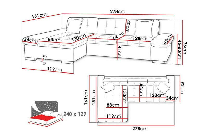 Lomux 3-sits Hörnbäddsoffa Dark yellow - Products - Möbler - Soffa - Bäddsoffa - Hörnbäddsoffa