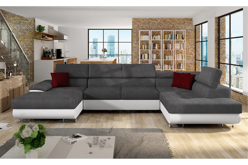 Reginia Bäddsoffa m. Divan och Schäslong Förvaring 4-sits - Grå - Products - Möbler - Soffa - Bäddsoffa - Bäddsoffa divan