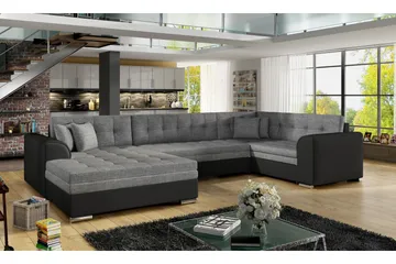 Rineta Bäddsoffa med Dubbeldivan - Grå/Svart - Products - Möbler - Soffa - Bäddsoffa - U bäddsoffa