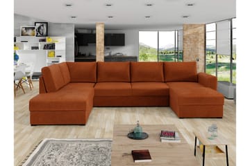 Taberk Bäddsoffa med Divan och Schäslong 4-sits i Chenille - Orange - Products - Möbler - Soffa - Bäddsoffa - Bäddsoffa divan