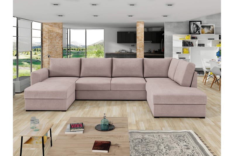 Taberk Bäddsoffa med Divan och Schäslong 4-sits - Rosa - Products - Möbler - Soffa - Bäddsoffa - Bäddsoffa divan