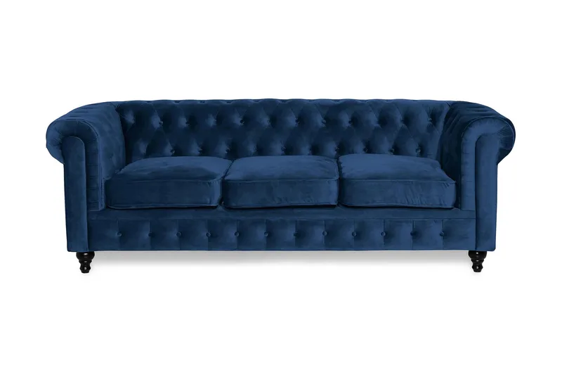 Chesterfield Lyx 3-sits Sammetssoffa - Djup soffa, Blå