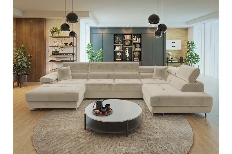 Gabina Soffa med Divan och Schäslong 4-sits - Beige - Products - Möbler - Soffa - Divansoffa & schäslongsoffa - 4 sits soffa med divan