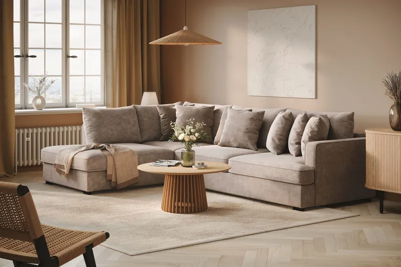 Rossita 4-sits Vänstervänd L-formad Djup Schäslongsoffa i Chenille - Grå / Brun - Products - Möbler - Soffa - Divansoffa & schäslongsoffa - 4 sits soffa med divan
