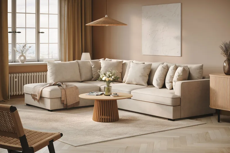 Rossita 4-sits Vänstervänd L-formad Djup Schäslongsoffa i Tyg - Beige - Products - Möbler - Soffa - Divansoffa & schäslongsoffa - 4 sits soffa med divan