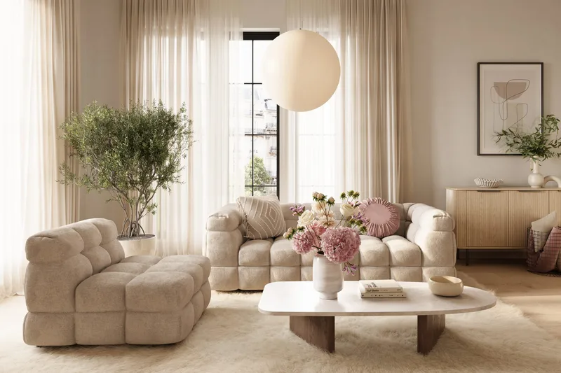 Elise 3-sits Bubblig Soffa - Beige - Products - Möbler - Soffa - 3 sits soffa