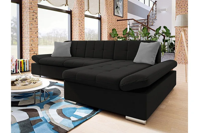 Kintore 3-sits Hörnsoffa Black - Products - Möbler - Soffa - Sammetssoffa