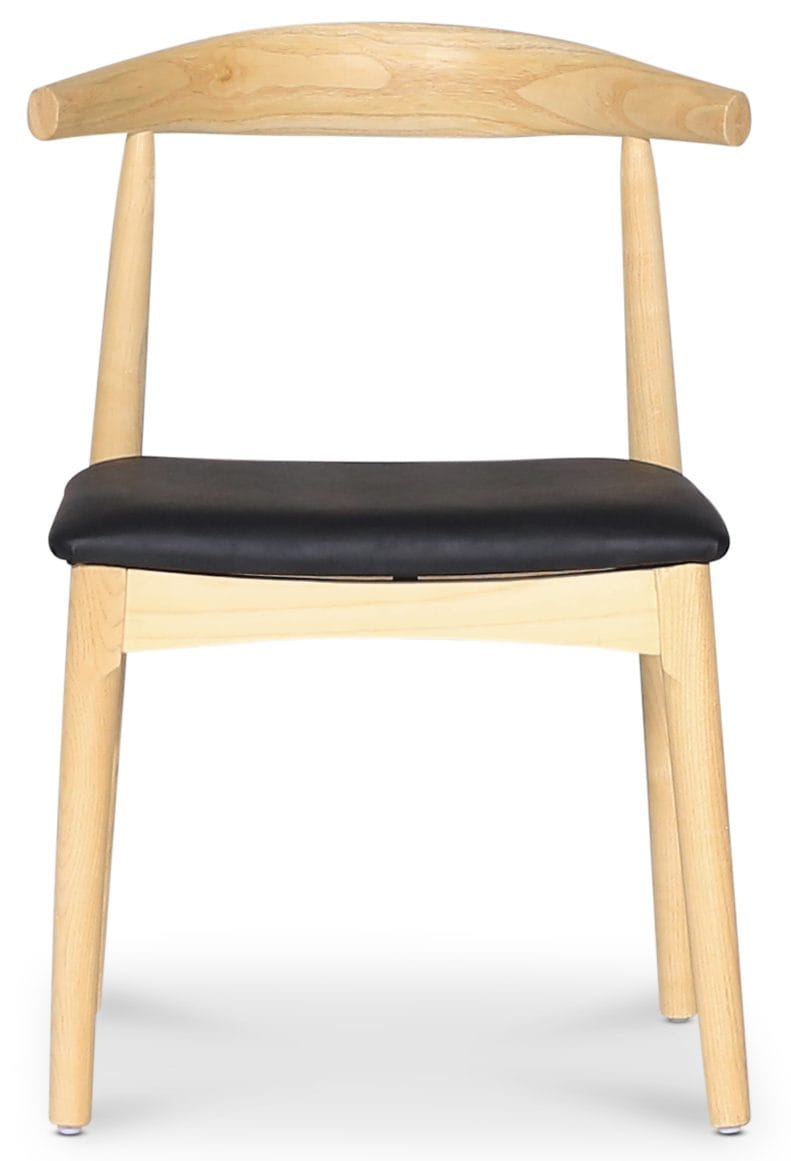 Mella karmstol i trä med svart sits, Natur/svart