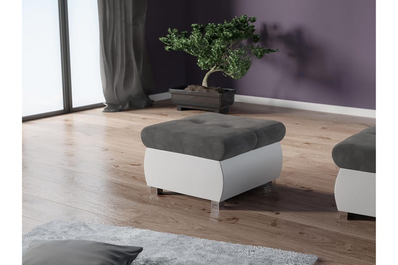 Cerys Fotpall 60 cm - Vit/Mörkgrå - Products - Möbler - Fåtölj & stolar - Pall & puff - Fotpallar