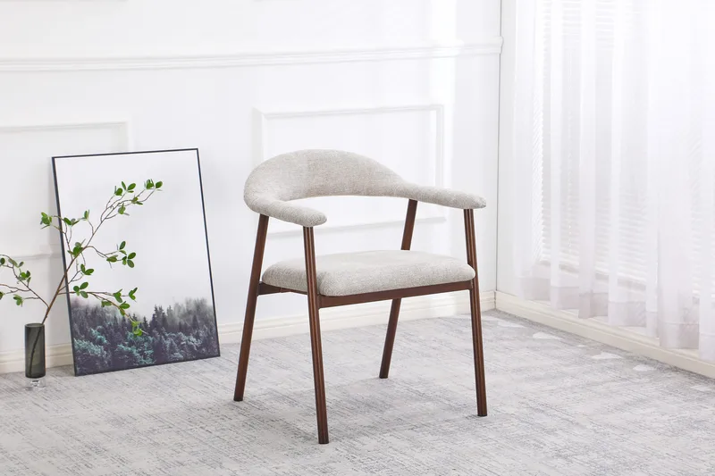 Ronja Matstol i metall med tygsits - Beige/Valnöt - Products - Möbler - Fåtölj & stolar - Matstol & köksstol