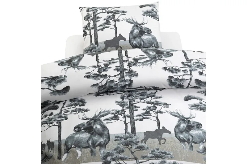Påslakanset Enkelsäng 2-Dels Älg Grå, Borganäs of Sweden