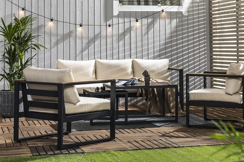 Aspvik Soffgrupp - Svart / Gråa dynor - Products - Utemöbler & utemiljö - Loungemöbler - Loungeset & loungegrupp