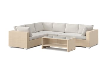 Bahamas L-formad utesoffa höger, 6-sits med bord och hylla, Beige