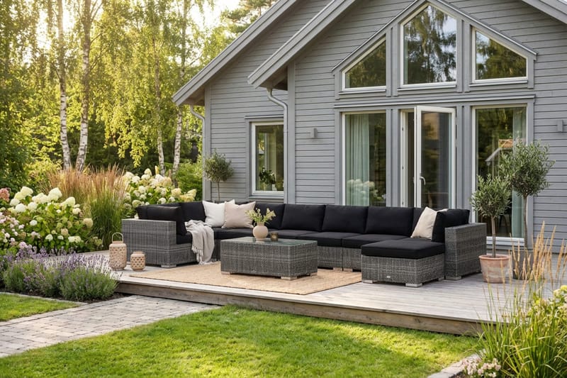 Bahamas U-formad utomhus loungegrupp 8-sits med vändbar divan och bord - Grå - Products - Utemöbler & utemiljö - Loungemöbler - Loungeset & loungegrupp