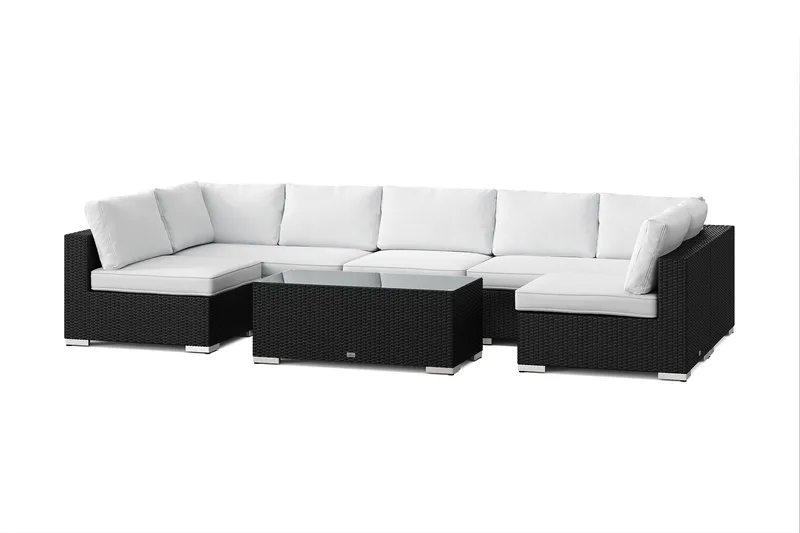 Bahamas U-formad utomhus loungegrupp med öppet avslut, 7-sits med bord, Svart