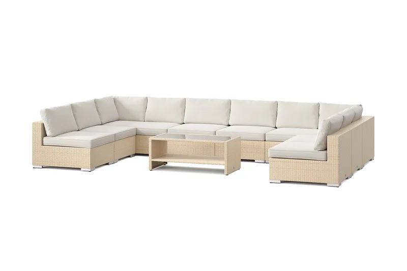 Bahamas U-formad utomhus loungegrupp med öppet avslut, 9-sits med bord och hylla - Beige - Products - Utemöbler & utemiljö - Loungemöbler - Loungeset & loungegrupp