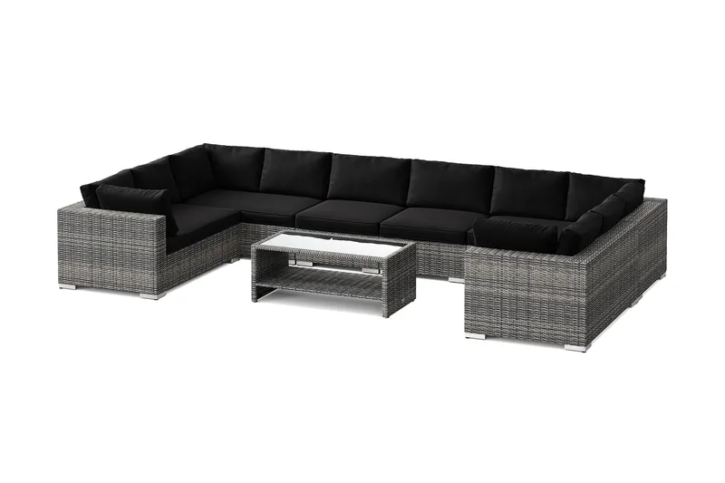 Bahamas U-formad utomhus loungegrupp med stängt avslut, 10-sits med bord och hylla, Grå