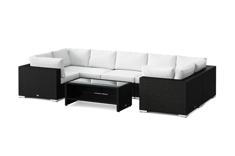 Bahamas U-formad utomhus loungegrupp med stängt avslut, 7-sits med bord och hylla - Svart - Products - Utemöbler & utemiljö - Loungemöbler - Loungeset & loungegrupp