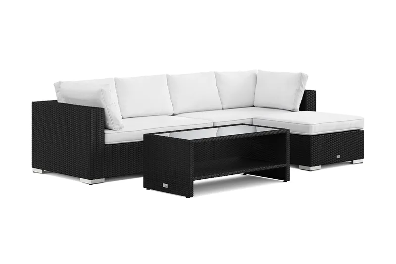 Bahamas utomhus divansoffa 5-sits med vändbar divan och bord med hylla, Svart