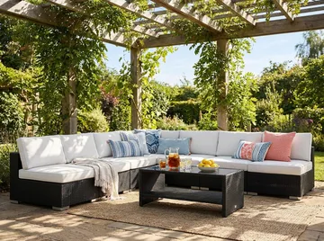Bahamas utomhus hörnsoffa 7-sits vändbar med öppet avslut och bord med hylla - Svart - Products - Utemöbler & utemiljö - Loungemöbler - Loungeset & loungegrupp