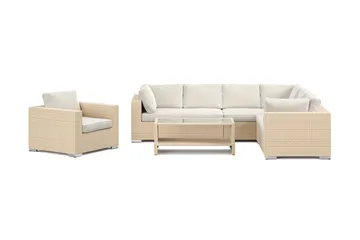 Bahamas utomhus L-soffa vänster 7-sits med fåtölj och bord med hylla - Beige - Products - Utemöbler & utemiljö - Loungemöbler - Loungeset & loungegrupp