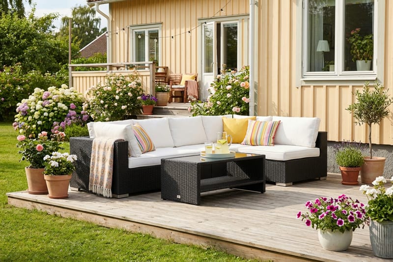 Bahamas utomhus loungegrupp 5-sits med vändbar schäslong och bord med hylla - Svart - Products - Utemöbler & utemiljö - Loungemöbler - Loungeset & loungegrupp