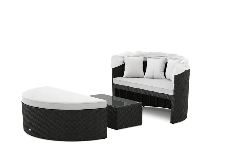 Florens Rund dubbel Solsäng med tak - Soffbord med glasskiva i konstrotting - Svart - Products - Utemöbler & utemiljö - Loungemöbler - Solbädd