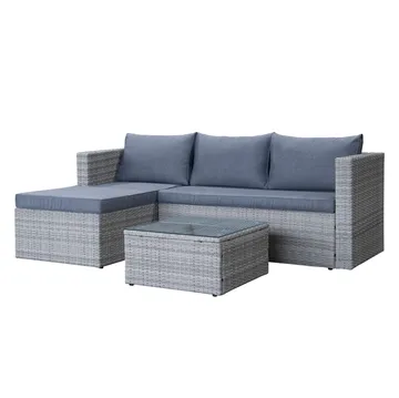 Mendoza l-formad 4-sits soffgrupp i konstrotting för altan och terrass - Grå / Blåa dynor - Products - Utemöbler & utemiljö - Loungemöbler - Loungeset & loungegrupp