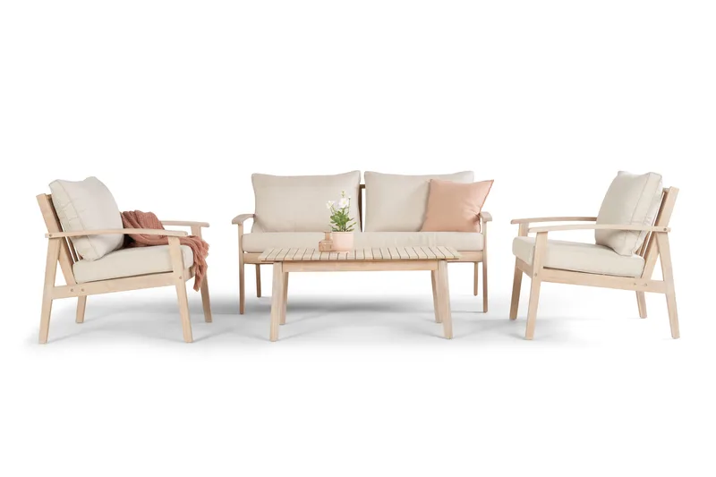 Wagnera Liten Soffgrupp utomhus - 2-sits soffa med 2 fåtöljer och soffbord i trä akacia - Beige - Products - Utemöbler & utemiljö - Loungemöbler - Loungeset & loungegrupp
