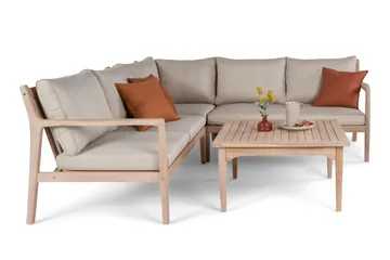 Wagnera Loungegrupp utomhus - L-formad soffa med fyrkantig soffbord i trä akacia - Natur / Beige - Products - Utemöbler & utemiljö - Loungemöbler - Loungeset & loungegrupp