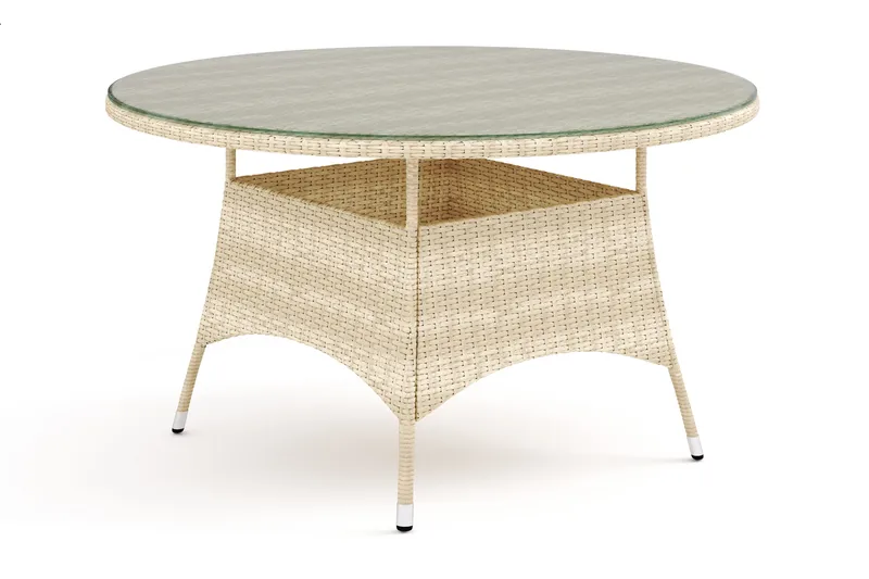 Thor Runt Matbord Utomhus 140 cm i konstrotting med glasskiva, Beige
