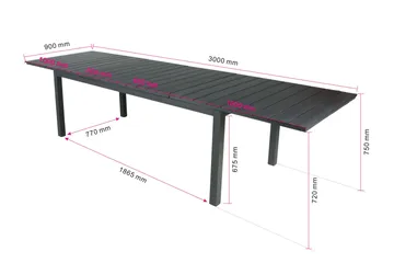 Tunis Rektangulärt Stort Förlängningsbart Matbord utomhus 205/305x90 cm i metall plast - Svart - Products - Utemöbler & utemiljö - Utebord & trädgårdsbord - Matbord utomhus