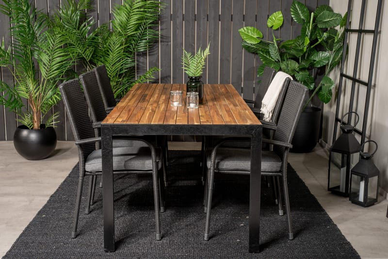 Bois Matgrupp Utomhus 200cm + 6 Anna Karmstolar - Svart/Grå - Products - Utemöbler & utemiljö - Utegrupp - Matgrupp utomhus