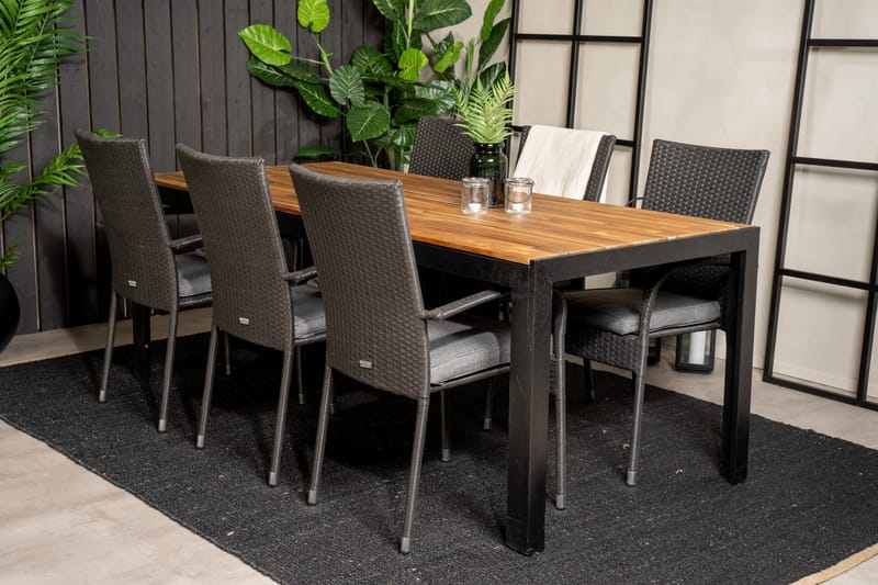 Bois Matgrupp Utomhus 200cm + 6 Anna Karmstolar - Svart/Grå - Products - Utemöbler & utemiljö - Utegrupp - Matgrupp utomhus