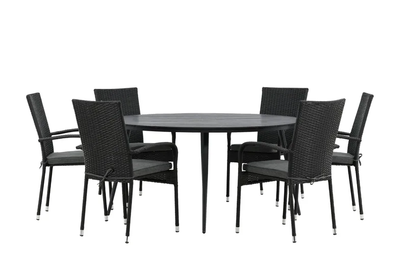 Break Matgrupp Utomhus Rund 150 cm + 6 Anna Matstol - Svart - Products - Utemöbler & utemiljö - Utegrupp - Matgrupp utomhus