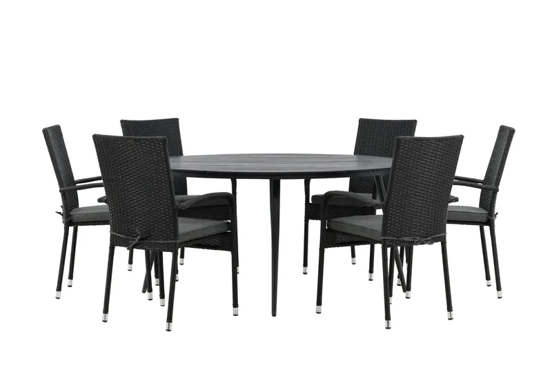 Break Matgrupp Utomhus Rund 150 cm + 6 Anna Matstol - Svart - Products - Utemöbler & utemiljö - Utegrupp - Matgrupp utomhus