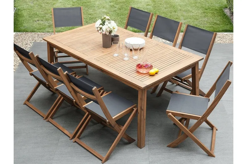 Cesana Trädgårdsmöbelset Med Utebord + 8 Utestolar+Sch äslong 2 St, Trä/Natur