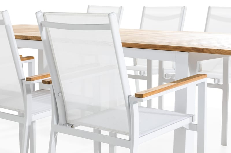 Las Matgrupp Utomhus Vegas 220-280x100 + 8 Stapelstolar - Teak/Vit - Products - Utemöbler & utemiljö - Utegrupp - Matgrupp utomhus