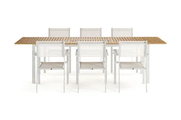 Las Vegas Förlängningsbart Matbord 220-280 cm med 6 Las Vegas Karmstolar - Natur/Vit - Products - Utemöbler & utemiljö - Utegrupp - Matgrupp utomhus