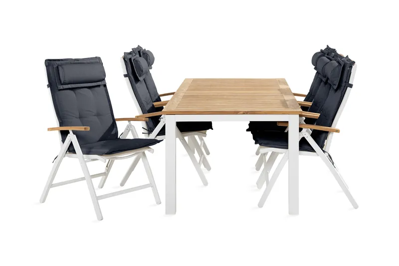 Las Vegas Matgrupp Utomhus 100x220-280 + 6 Stolar m Dyna, Vit/Teak/Grå