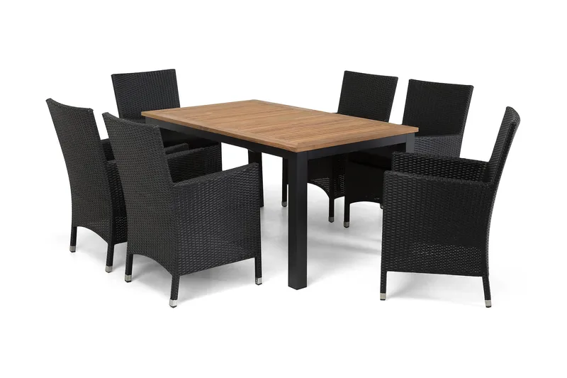 Las Vegas Matgrupp Utomhus 152-210 + 6 Thor Fåtölj - Svart/Teak/Svart - Products - Utemöbler & utemiljö - Utegrupp - Matgrupp utomhus