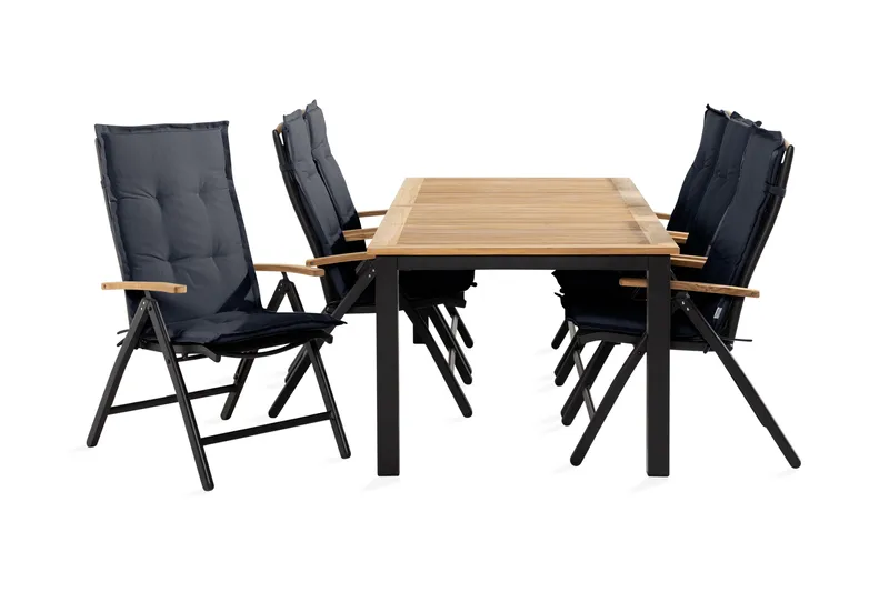 Las Vegas Matgrupp Utomhus 152-210 + 6 Positionsstol Lyx m Dyna, Svart/Teak/Grå