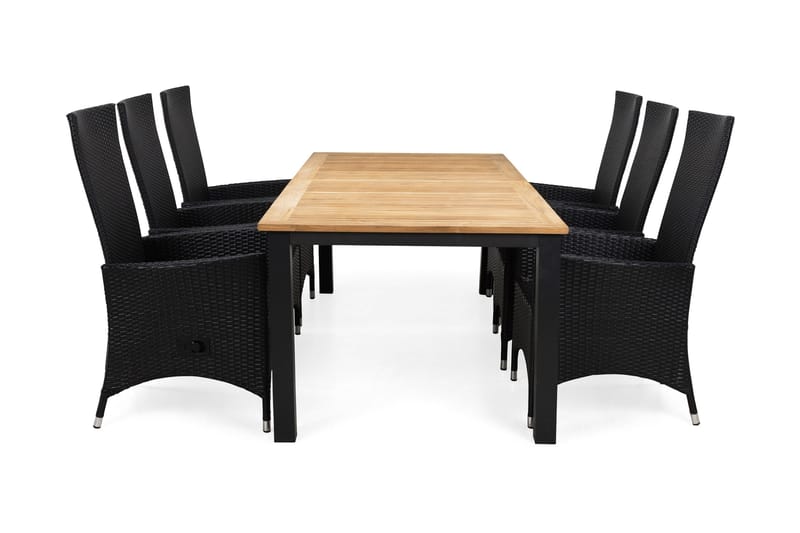 Las Vegas Matgrupp Utomhus 220-280 + 6 Jenny Ställbar Fåtölj, Inkl Dyna Svart/Teak/Svart