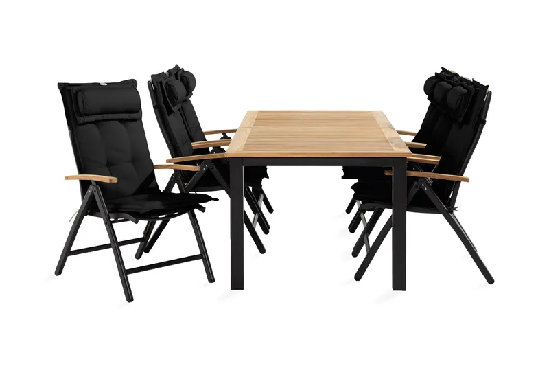 Las Vegas Matgrupp Utomhus 90x152-210 + 6 Stolar m Dyna, Svart/Teak