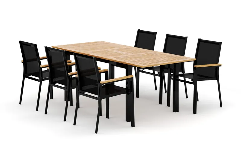 Las Vegas utomhus matgrupp förlängningsbart 152-210x90 cm med 6 Las Vegas stapelstolar - Svart - Products - Utemöbler & utemiljö - Utegrupp - Matgrupp utomhus