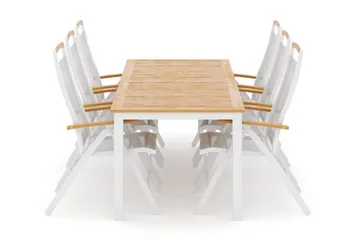 Las Vegas utomhus matgrupp förlängningsbart 220x280x100 cm med 6 Las Vegas positionsstolar - Vit - Products - Utemöbler & utemiljö - Utegrupp - Matgrupp utomhus